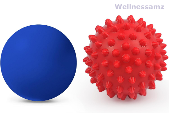 Picture of Wellnessamz Massage Therapy Ball Set: Lacrosse & Spiky Ball Set for Deep Tissue Massage, Trigger Point and Myofascial Release, Muscle Knots and Yoga Therapy(Blue-Red)